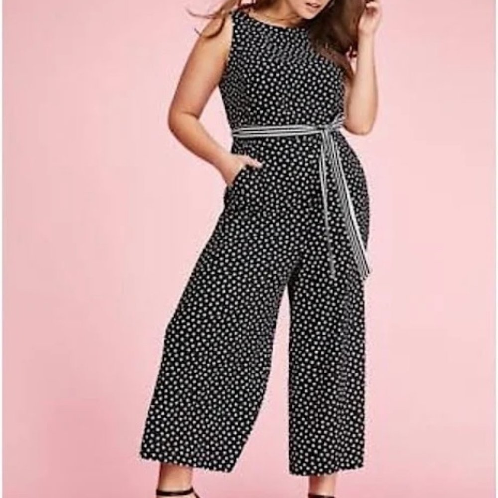 Lane Bryant Black Polka Dot Jumpsuit